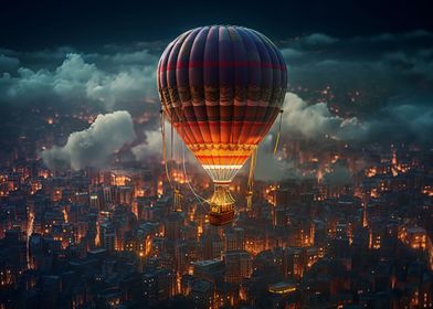Hot air ballon over city