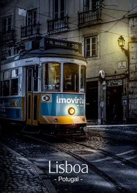 Tram in Lisbon at night