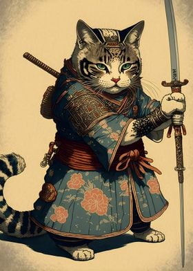 Cat Japanese Samurai