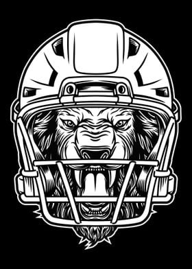 Lion Football Helmet BnW