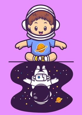 Cute boy and astronaut