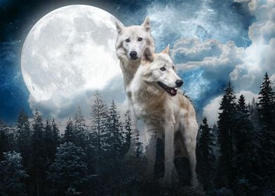 White Wolves and Moon