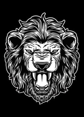 Lion head mascot BnW