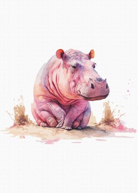 Hippopotamus in watercolor