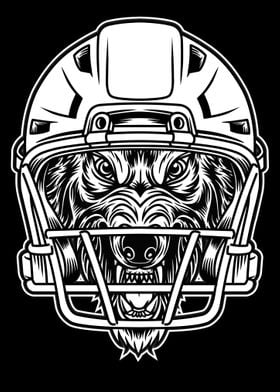 Wolf Football Helmet BnW