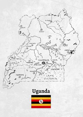 Buy Uganda Print Black and White, Uganda Wall Art, Uganda Poster