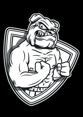 Bulldog fitness mascot BnW