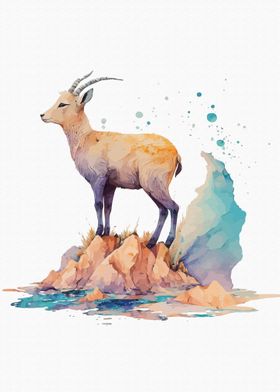 ibex in watercolor style