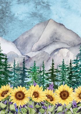 Sunflowers And Mountains