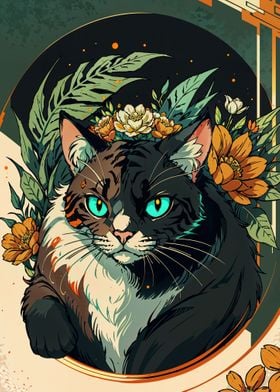 Drawing cat with flowers