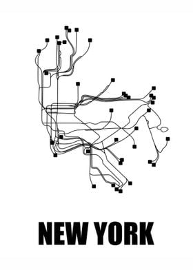 New York White Subway Map
