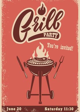 Grill party Poster with b