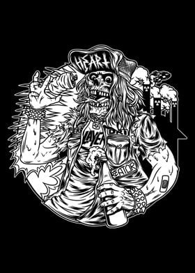 thrash metal skull BnW