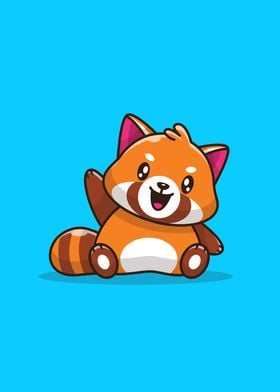 Cute Red Panda Waving Hand