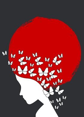 Woman In Butterflies Red