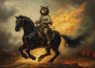 Cat Riding a War Horse