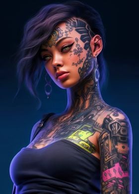 Cyberpunk Girl with Tattoo