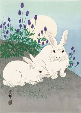 Rabbits at full moon