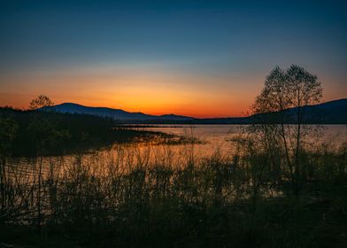 Sunset, autumn lake,Poland