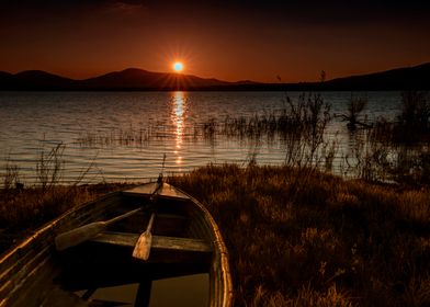 Sunset, spring lake,Poland