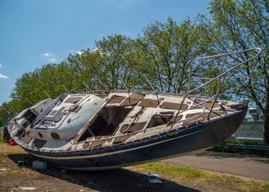 Old boat on its side