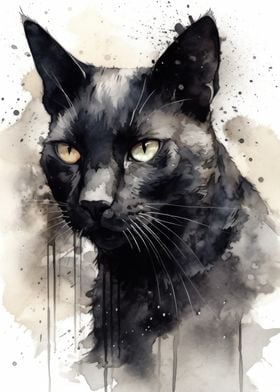 Watercolor Black Cat