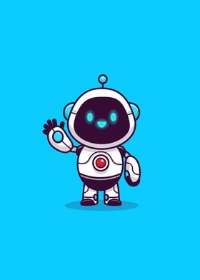 Cute Robot Waving Hand 