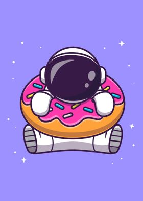 Cute astronaut with donut 