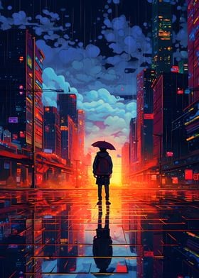 Rain City Pixel 16bit Art 