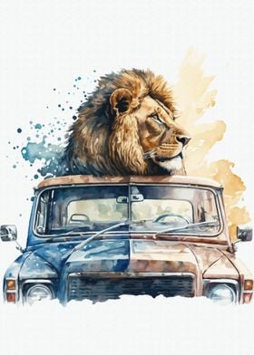 Lion go by car