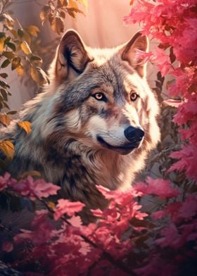 majestic wolf in pink