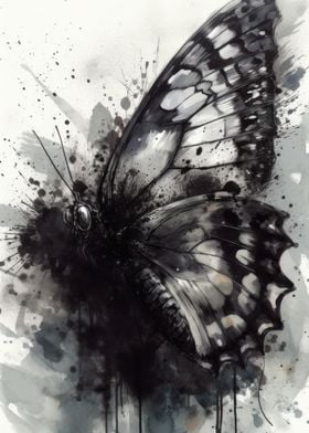 Butterfly Black Ink Art