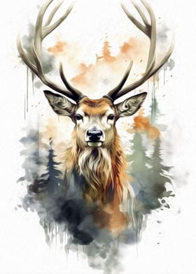 Deer Watercolor Painting Stag Elk Patronus Nursery Wall Art Decor