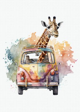 Giraffe go by car