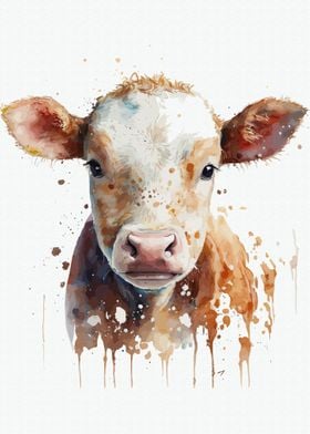 Cow in watercolor style