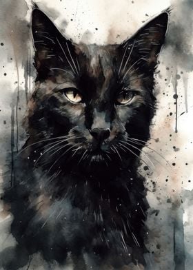 Black Cat Ink Art