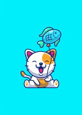 Cute Cat Playing Fish