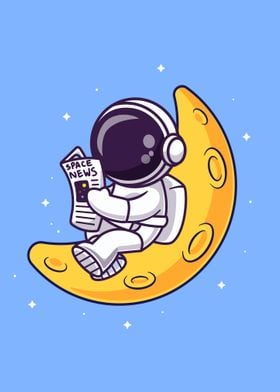 Cute astronaut reading