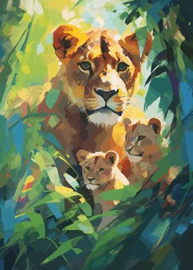 Lioness and Her Cubs