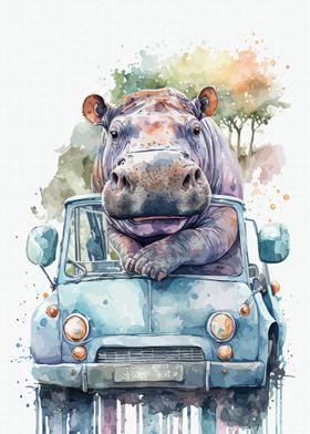 Hippopotamus go by car