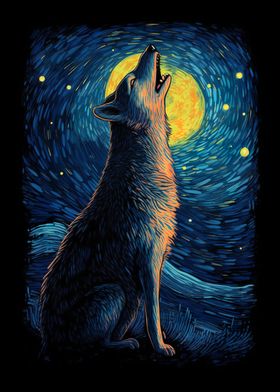 Wolf Starry Night Van Gogh