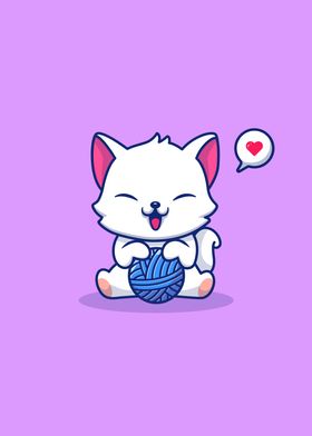 Cute Cat Playing Wool Ball