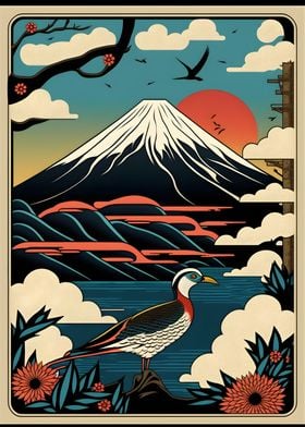 Japanese Bird  Retro Art 