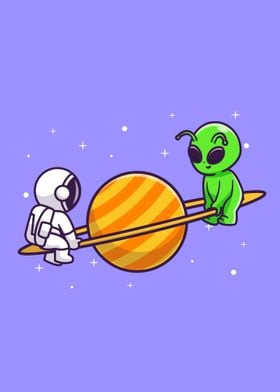 Cute astronaut and alien