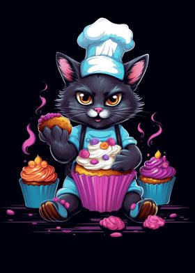Black Cat Baking Cupcakes