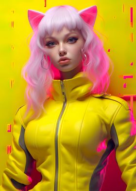 Yellow Neon Anime Girl cat