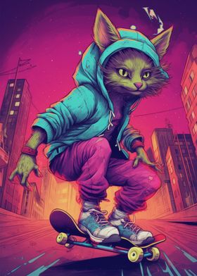 Cat Skaters Cartoonish