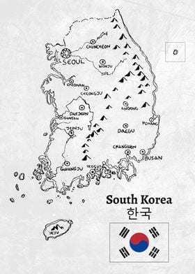 Handdrawn South Korea Map