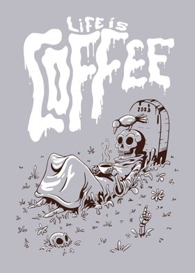 Skeleton Drinking Coffee