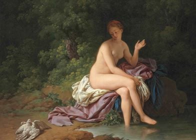 A lady bathing by a river 